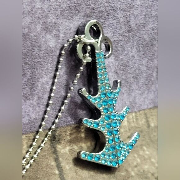 Austrian Crystal Blue Anchor Keychain or Necklace - Picture 2 of 8